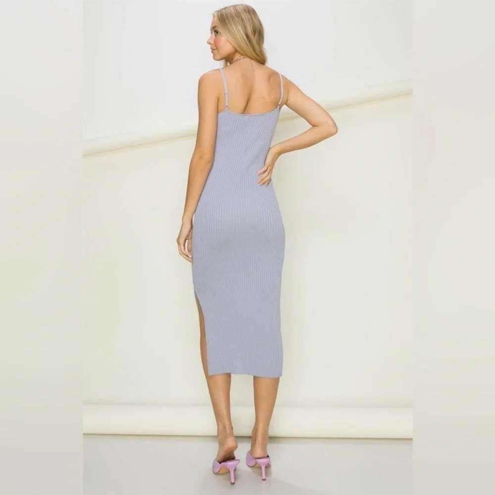 Split Shift Summer Midi Rib Dress - Picture 3 of 4